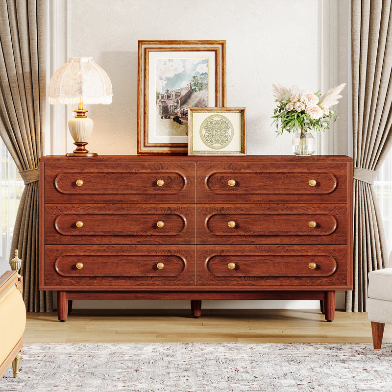 Irtiza 6 Drawer Wood Dresser Wide Chest Of Drawers For Bedroom Furniture